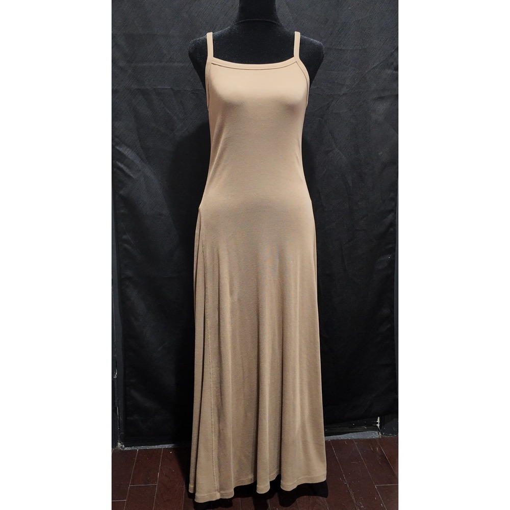 Universal Thread Tan Ribbed Sleeveless Maxi Dress Small Beige Spaghetti Strap